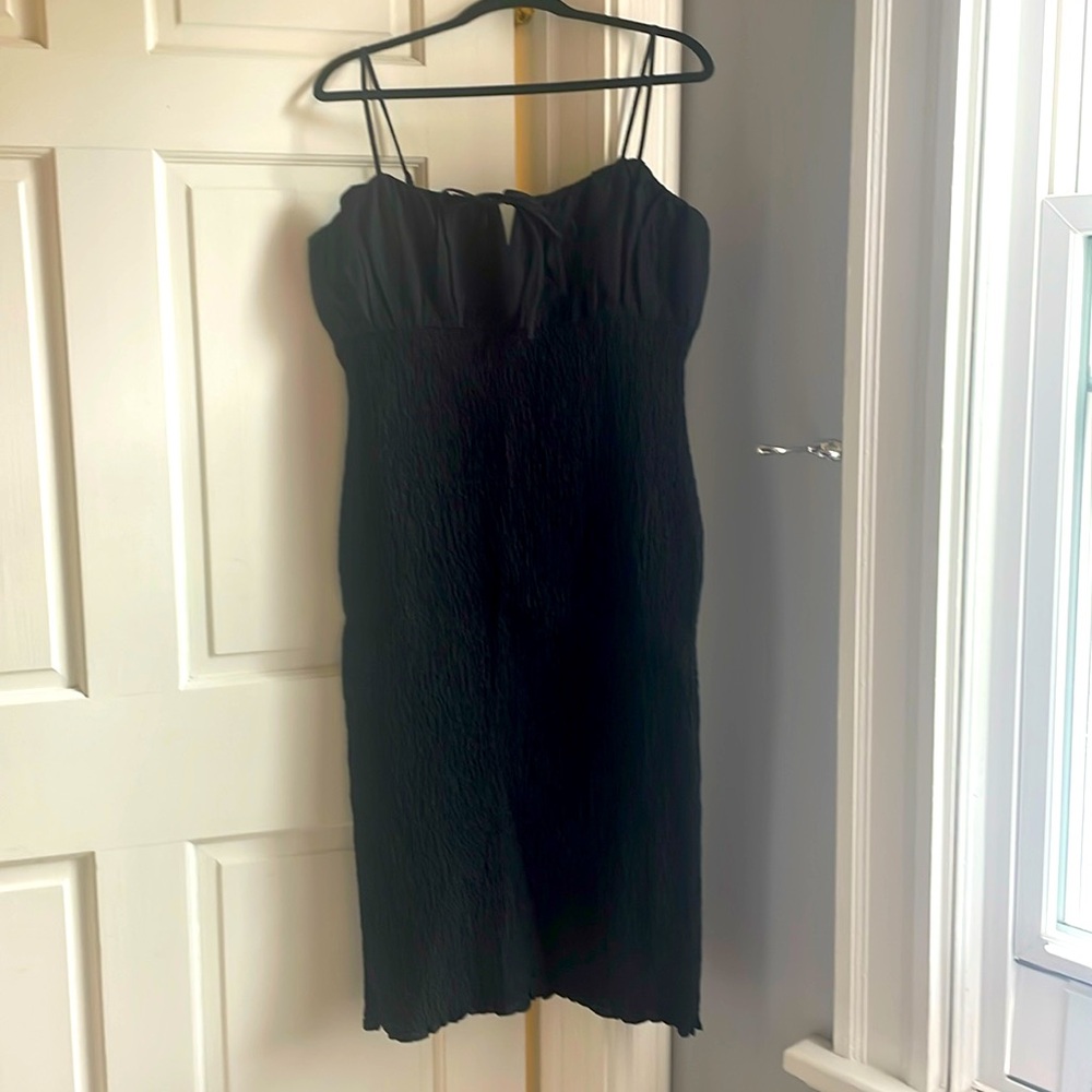 Strappy black J Crew ruched dress